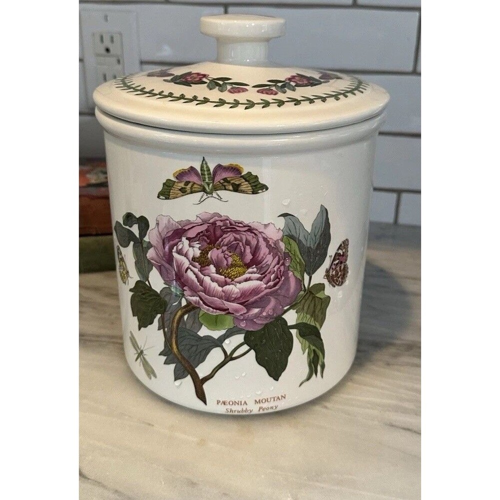 Portmeirion Botanic Garden Shrubby Peony Cookie Jar Canister EUC 9.5” Cottage